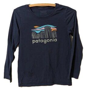 Patagonia Long Sleeve Graphic Tee Shirt Blue Unisex Activewear Youth Large 12